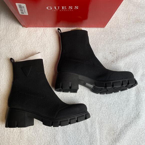 Guess Arsan Chunky Knit Ankle Boots Womens 8 Black Sock Boot Y2K Grungecore Chic - Picture 3 of 9